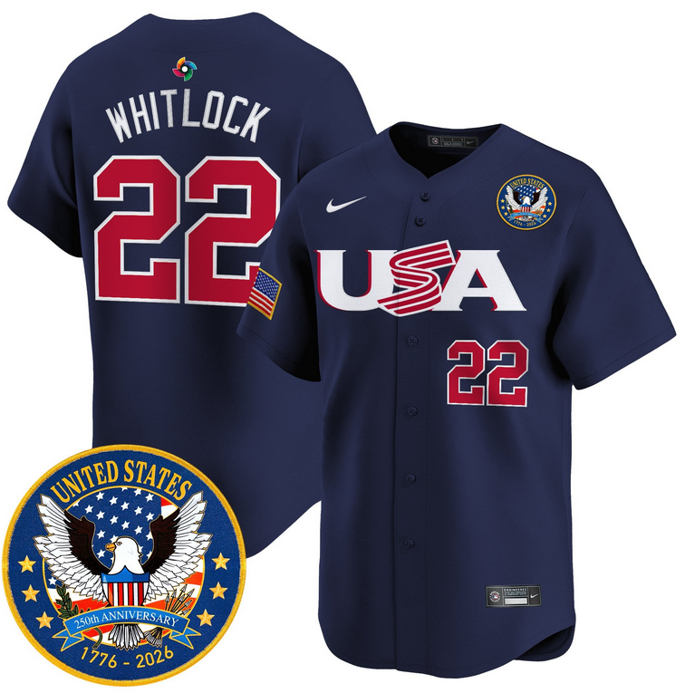 Men Team USA World Baseball Classic 250th Anniversary #22 Whitlock Navy blue 2026 Roster Patch Vapor Jersey->los angeles dodgers->MLB Jersey